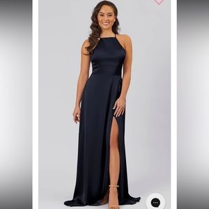 Kennedy blue satin navy blue bridesmaid dress. Size 14. NWT. Not altered.